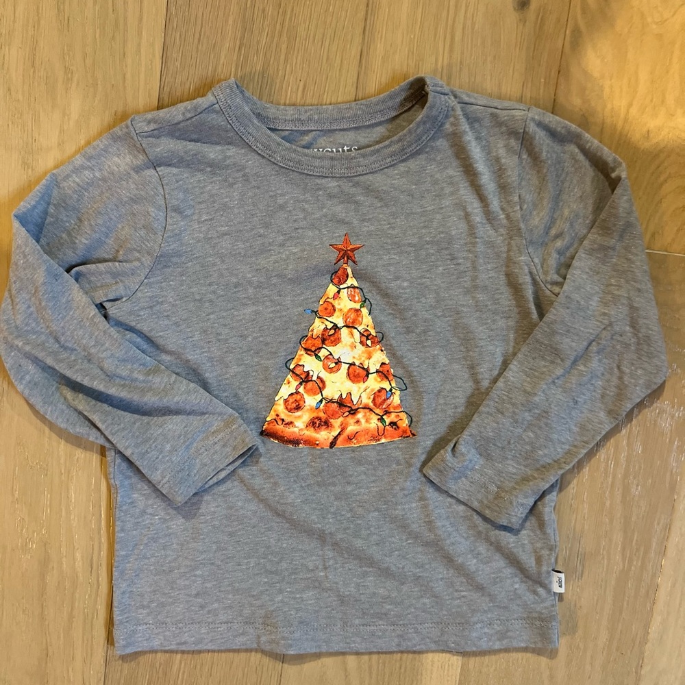 Crewcuts Gray Long-Sleeve Tee with Pizza Slice Tree